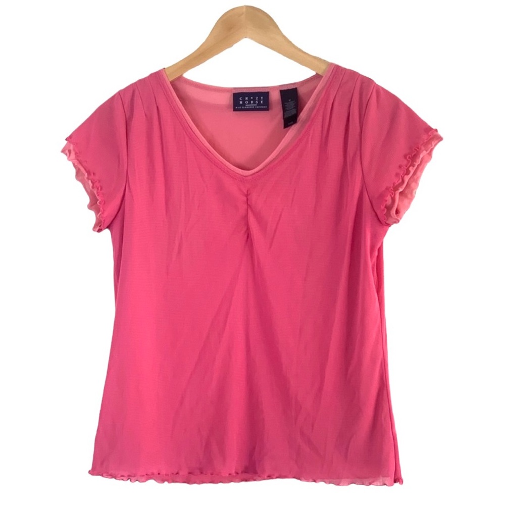 Crazy Horse | Y2K 2000’s pink layered mesh short sleeve tee blouse size medium